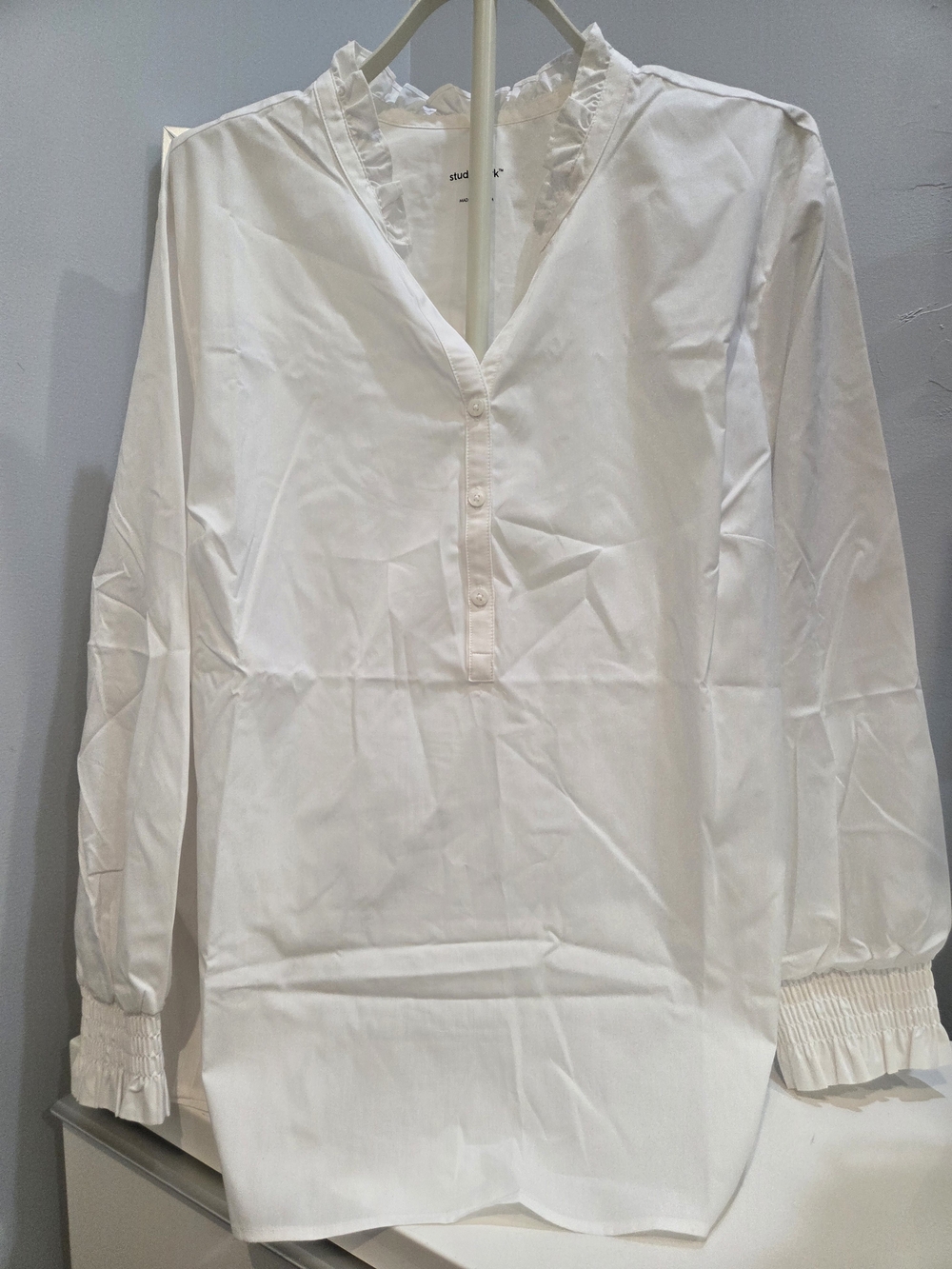 Studio Park  White Ruffle V-Neck Long Sleeve Top